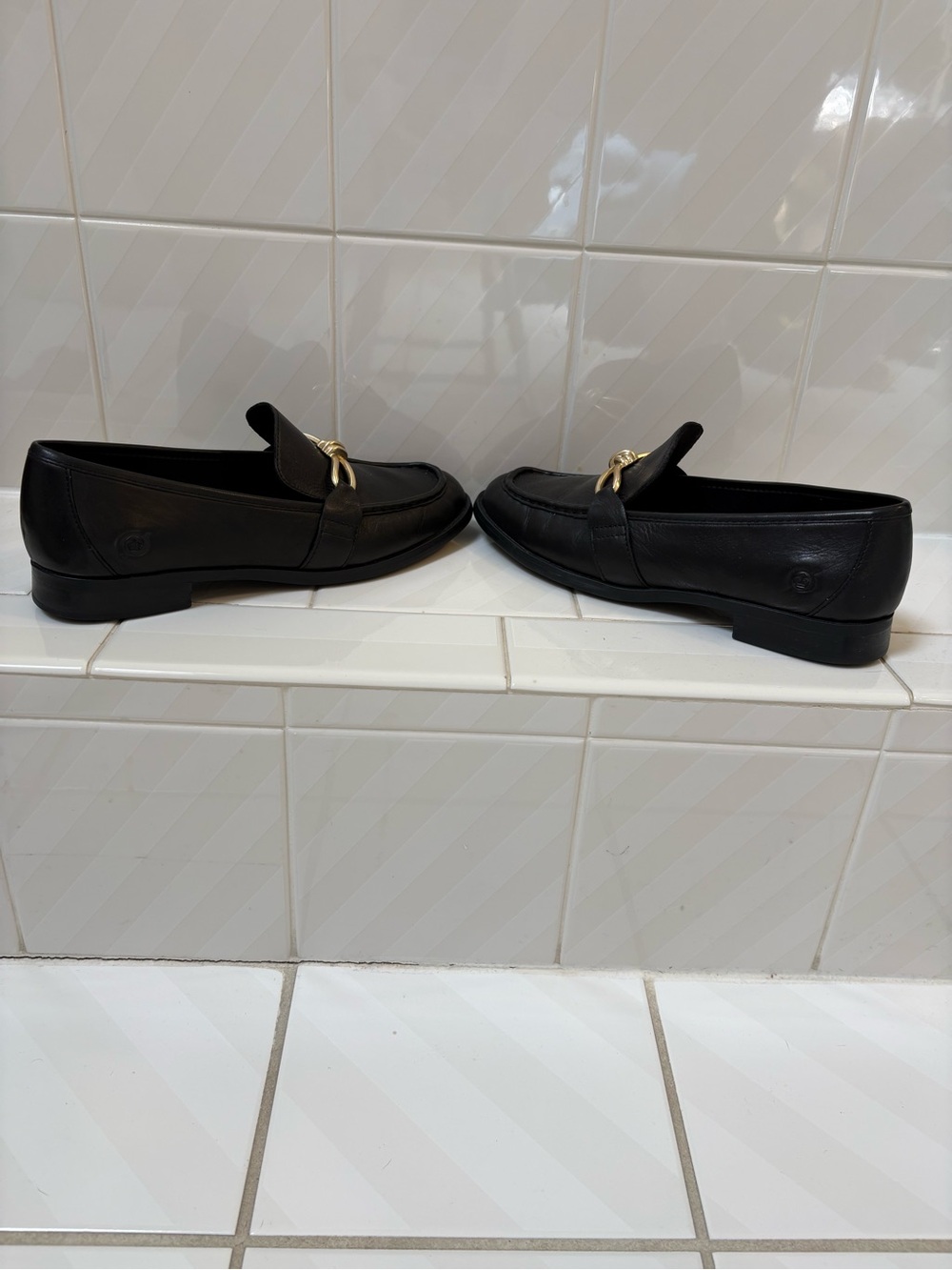 Born Caley Black Leather Loafer with Gold Knot Bit Accent - Picture 5 of 10